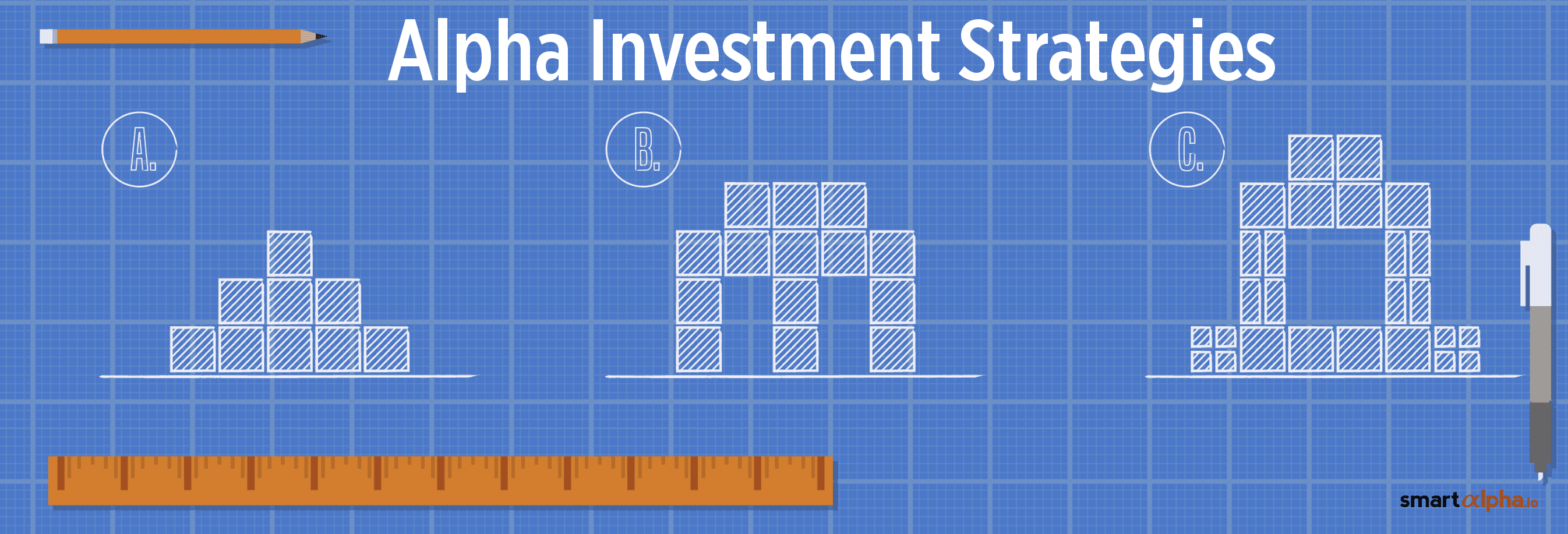 Blueprint-style image of investment strategies and financial planning.