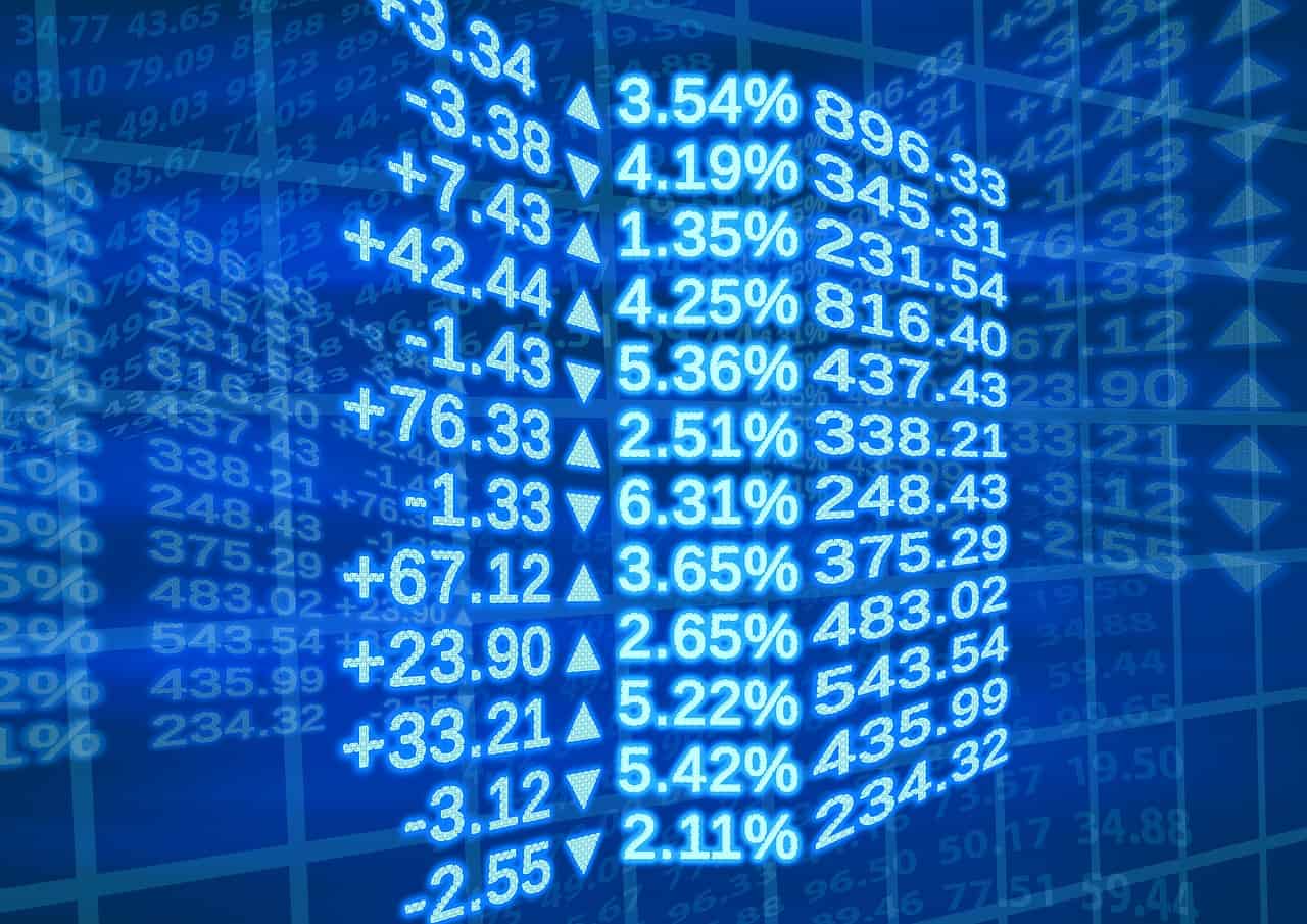 Stock market data with percentage changes and numerical values.