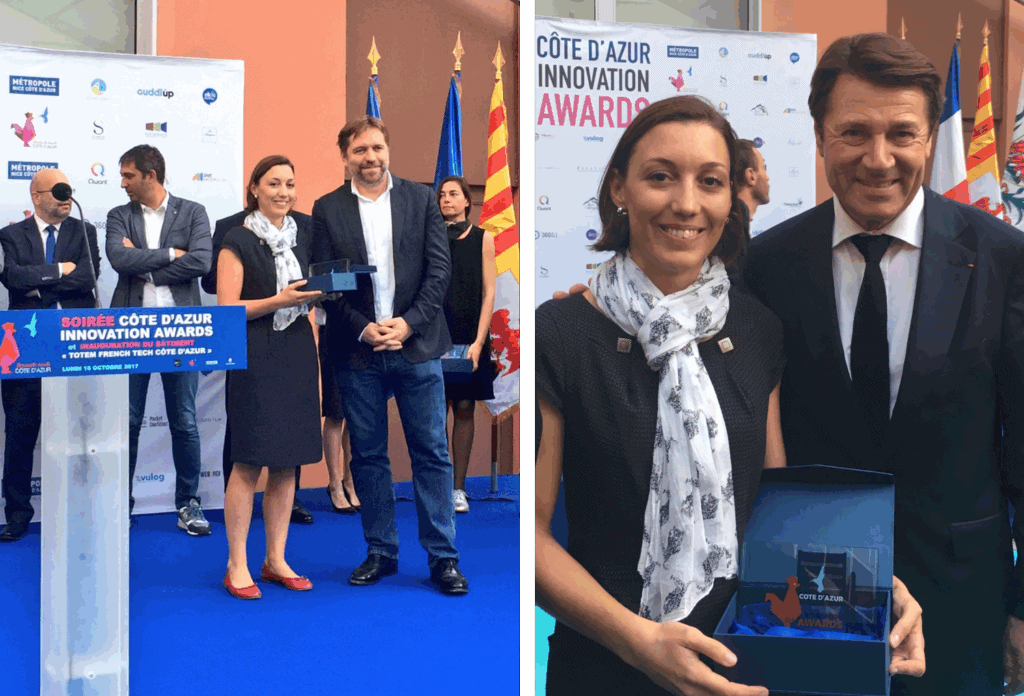 Group photo at Côte d'Azur Innovation Awards ceremony with Quantilia team.