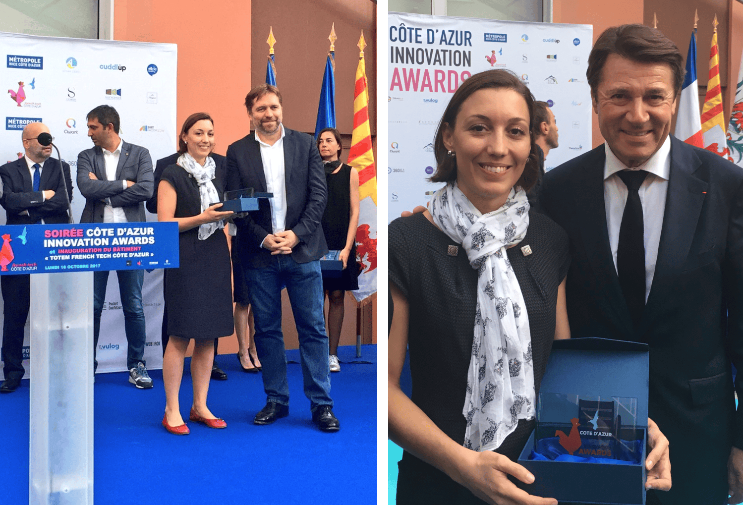 Group photo at Côte d'Azur Innovation Awards ceremony with Quantilia team.