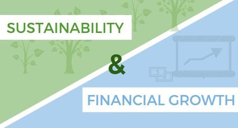 Illustration of sustainability and financial growth with trees and data charts.