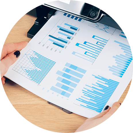Business report with data charts and graphs for document automation.