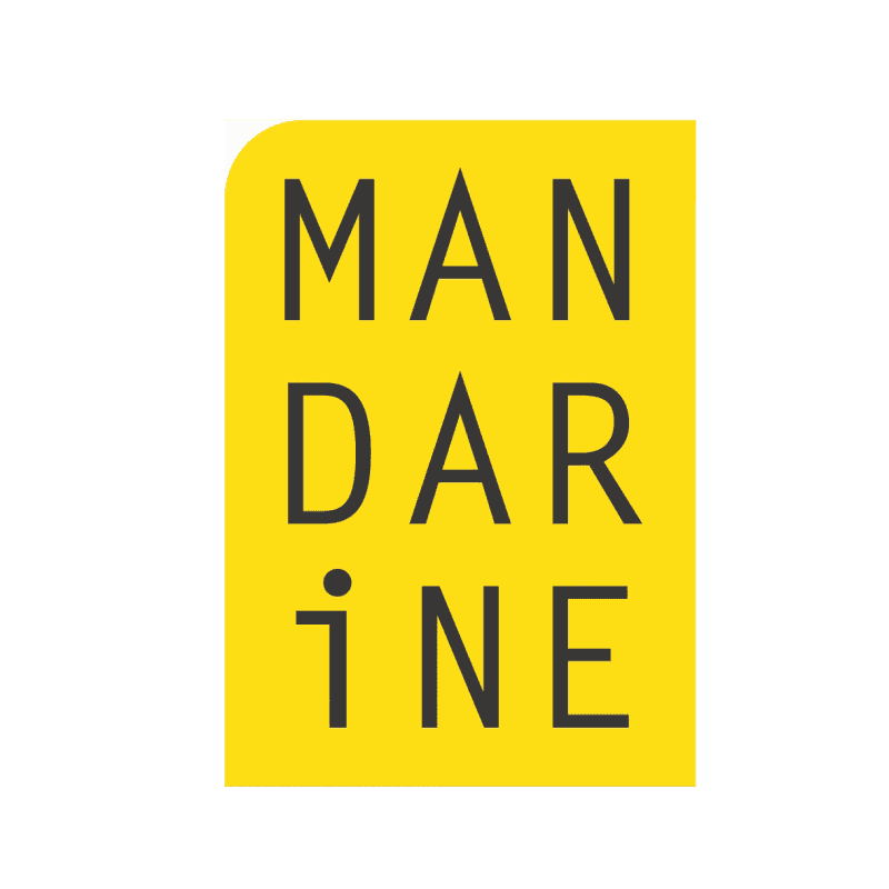 Modern yellow logo with black text reading "MANDARINE" for branding.