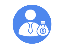 Business professional icon with money bag symbol.